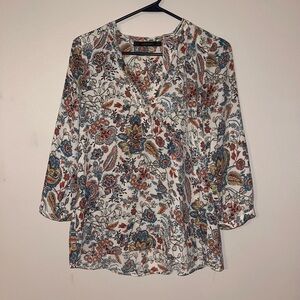 Zara Basic Boho Paisley Floral Blouse XS